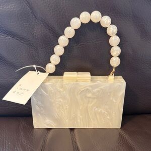 A New Day Pearl White Beaded Handle Clutch